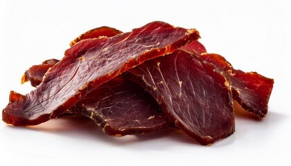 Fototapeta premium delicious jerky beef slices isolated on white white backgrounds stock photo
