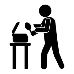 炊飯器からご飯をよそう人物のピクトグラム