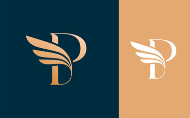 Abstract Initial letter P with luxury wing logo design vector illustration
