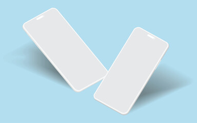 Minimalist Clay Smartphone Mockup – Modern White Phones with Shadow on Blue Background for App UI, UX Design, and Presentation Vector