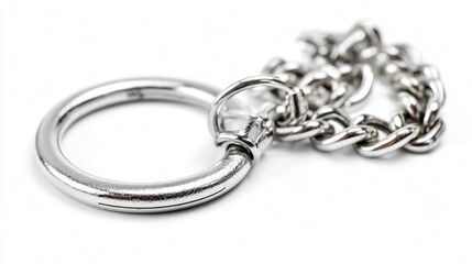 Fototapeta premium Elegant Silver Keyring and Chain on White Background for Professional Use