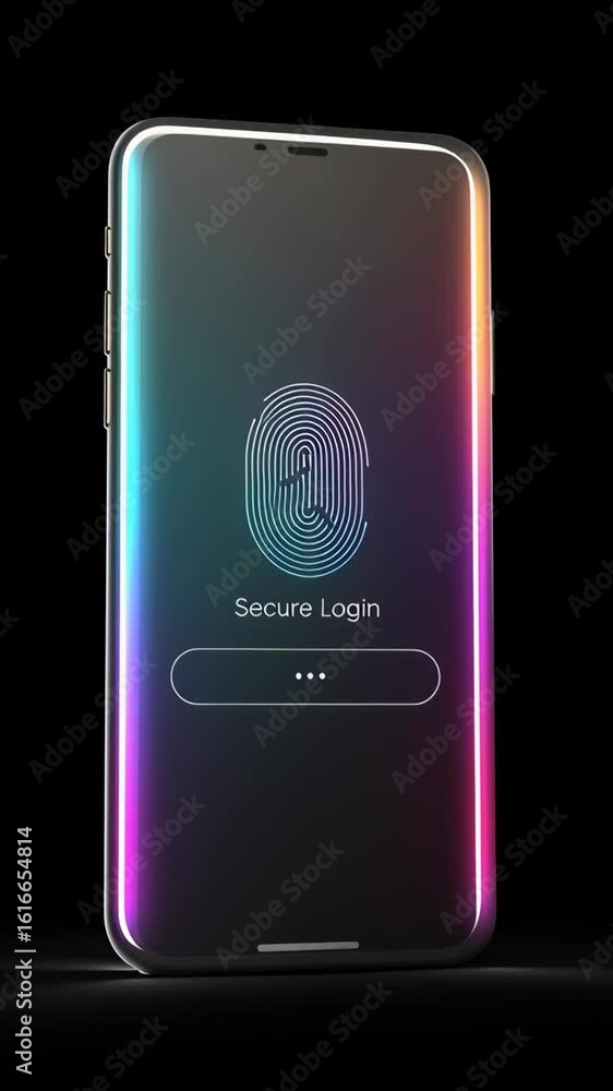Poster secure login screen with fingerprint option. dark. neon