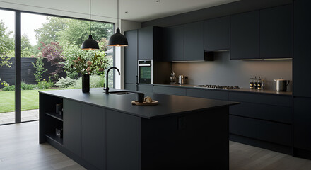 Modern Luxury Kitchen Interior with Island Counter and Minimalist Design