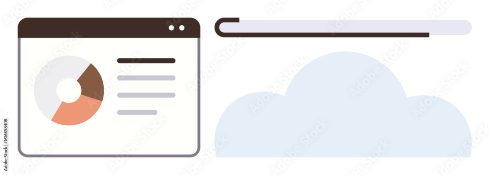 Poster dashboard window with graph and statistics next to a progress bar above a cloud element. ideal for d