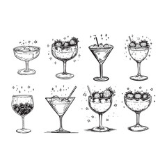 Aperol Spritz cocktails bar doodle icon set