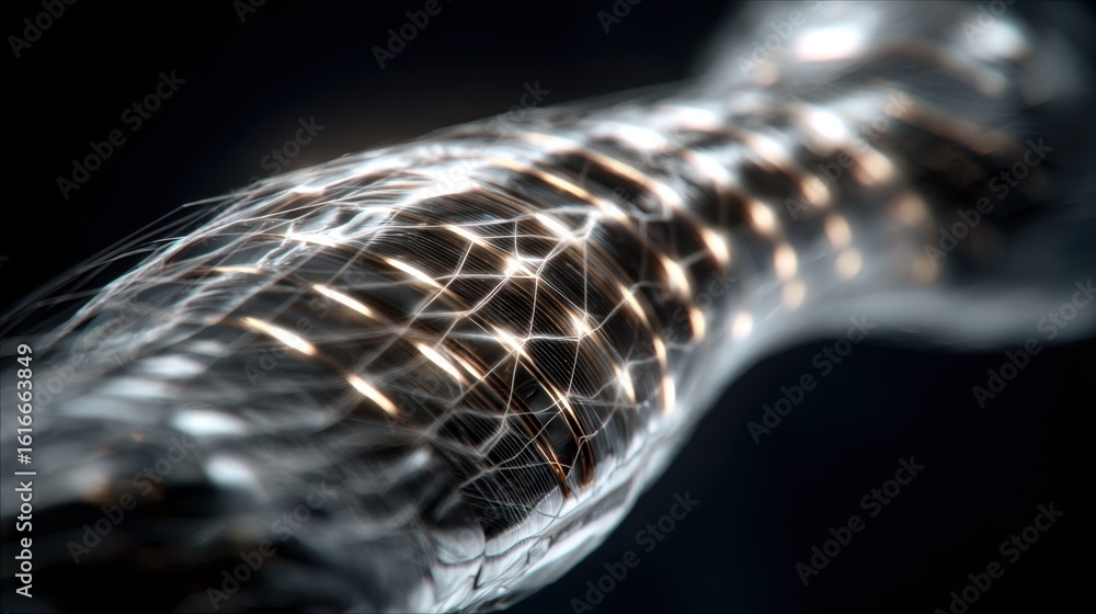 Poster golden exosuit springs expand and contract dynamically within the constraints of steel roller lines,