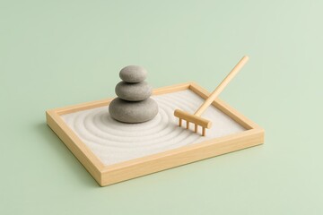 Mini Zen Garden With Stones And Rake