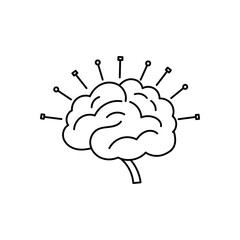 Simple tech brain in black outline with radiating points. Clean concept for modern AI UI visuals.