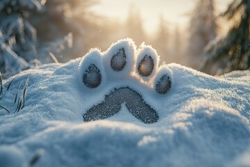Wolf&acirc;&euro;&trade;s paw print in fresh snow, detailed and perfectly imprinted 