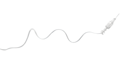 A white cable with a plug on a black background in a wavy pattern extending across the frame