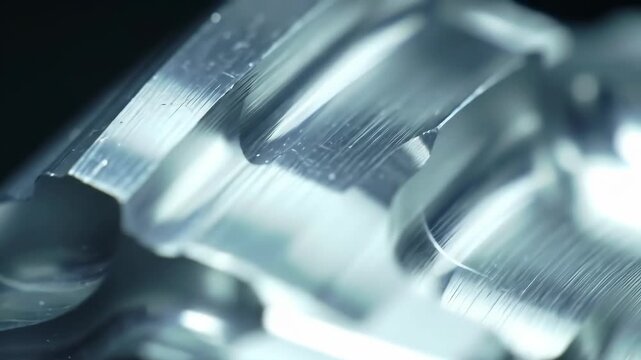 Close-up of a Shiny, Machined Metal Surface with Fine Grooves and Reflections