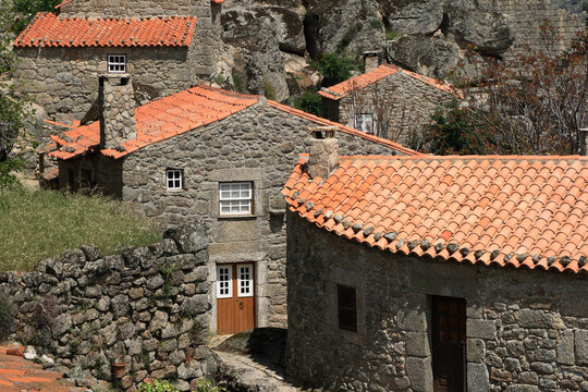 Portugal, Guarda district, Beira Alta. Sortelha historical mountain village built within Medieval fortified walls. Forms part of a designated circuit known as the 'Historic villages route'
