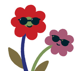 Cartoon flower wearing black sunglasses with a happy smile. png