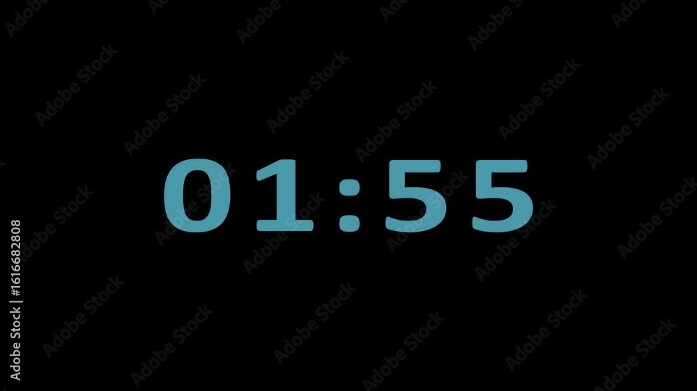 Poster 2 minute countdown timer on black background .2 minute stopwatch , analog clock icon, motion text an