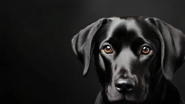 Black dog with soulful brown eyes against dark backdrop