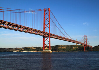 Portugal, Lisbon, Belem District. 25th of April suspension bridge - Ponte 25 do Abril, named after the date of the revolution. Spans the Tagus River - Rio Tejo .