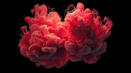Obraz premium Two vibrant pink ink clouds against a black backdrop