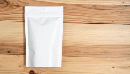 ウッドテーブル上に配置されたホエイプロテインパウチと右半分のスペースが特徴の商品イメージ写真

