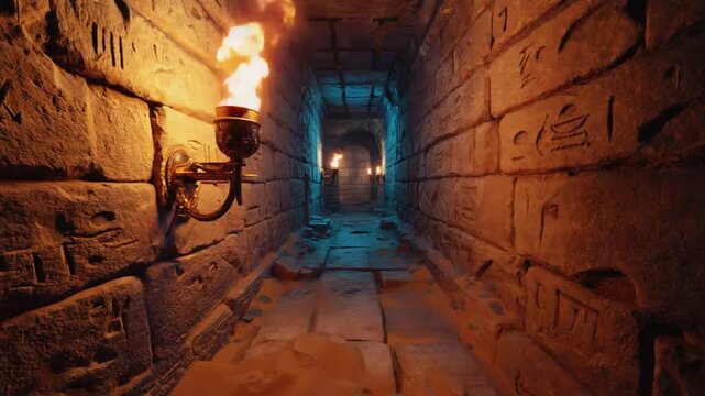 Torch in an ancient cave.