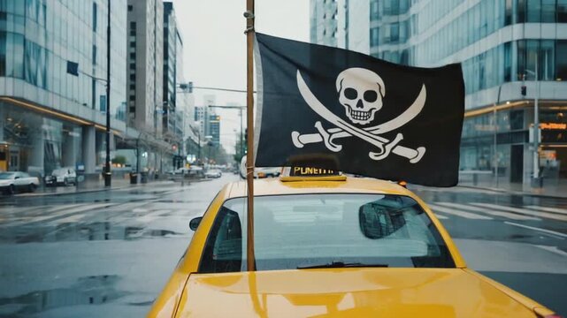 Pirate flag on a taxi.
