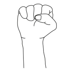 Raised fist isolated on white background. Clenched fist hand isolated on a white backdrop