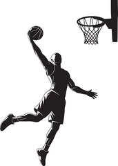Obraz premium Black silhouette of basketball player dunking ball into hoop