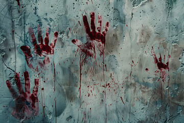 Bloody Handprints Copy Space with Disturbing Traces of a Murder Scene for Halloween Horror Themes and Scary Atmospheres