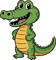 Cute Smiling Cartoon Crocodile Standing with Hands on Hips – Vector Animal Illustration