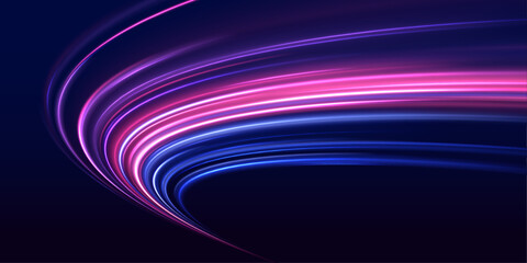 Luminous bright background. High speed effect motion blur night lights blue and red. Abstract neon light rays background.	