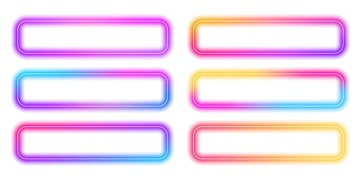 Square rectangular frame with two color neon motion graphics on isolated transparent background in PNG and vector format. Gradient aura, grain neon blob with noise effect PNG illustration. 
