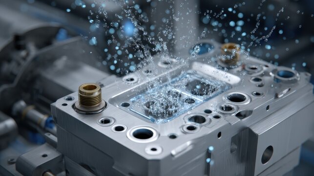 Water splashing on a fuel cell stack's endplate highlights complex sealing mechanisms ensuring optimal pressure and reactant containment, demonstrating technology's resilience and efficiency