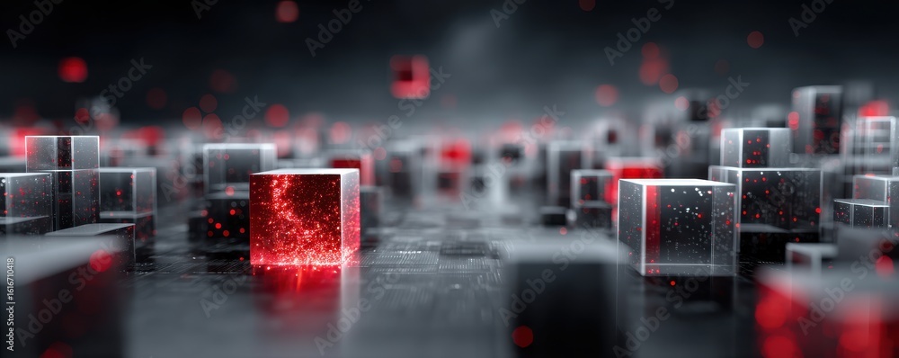 Aufkleber abstract digital scene with glowing cubes illustrating blockchain technology