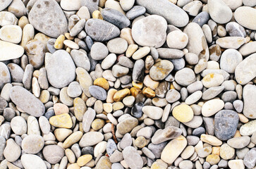 Close-Up of Rounded Sea Pebbles Background with Various Sizes and Shades, Nice, France, French Riviera