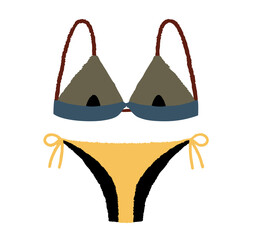 Cute bikini icon on beach and summer pool