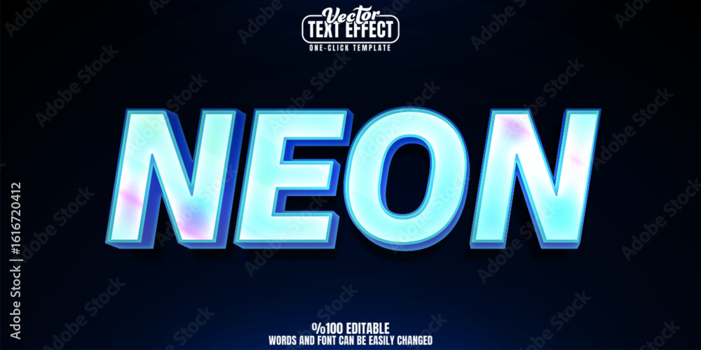 Poster neon editable text effect, customizable holo and glow 3d font style