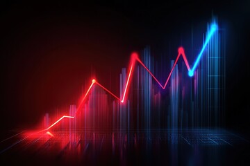 Fototapeta premium Abstract glowing lines form upward trending graphs in vibrant red and blue hues against a dark background, symbolizing growth and progress