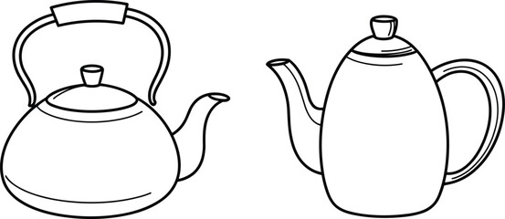 Elegant Teapot and Kettle Line Art Illustrations, Perfect for Kitchen Decor, Tea Lovers, and Culinary Design Projects, Minimalist Style