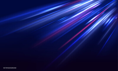 Blue neon rays descend from the top, merging with red light streaks. This motion effect simulates high speed and energy flow. Ideal for technology or space-themed visuals.