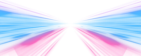 Fototapeta premium Neon stripes in the shape of a drill, turns and swirls. High speed concept illustration. Abstract background in blue and purple neon colors on a white background PNG.