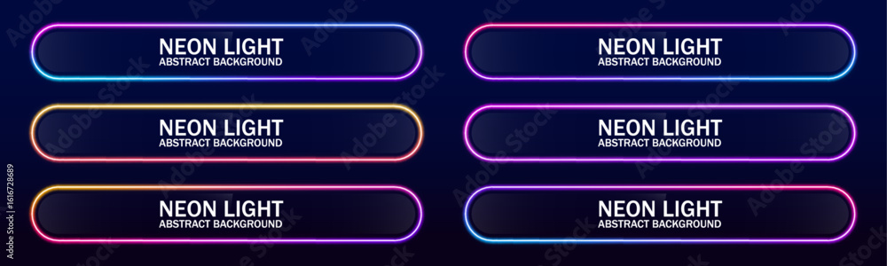 Poster futuristic neon frames with rounded corners and abstract cosmic background. glowing avatar frames wi