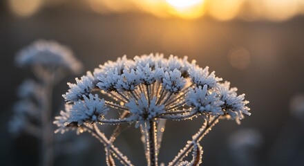 Frozen Flower in Winter Sunlight Close-up