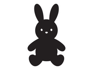 Obraz premium Black silhouette of kids toy rabbit isolated on white background. concept of cute animal, bunny icon, pet, childrens toy, design element, illustration, wildlife symbol