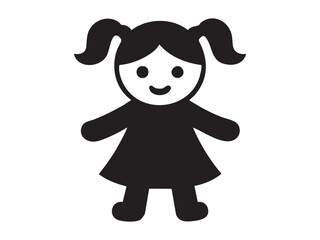 Obraz premium Silhouette of cute girl doll isolated on white background. Concept of kids toy, childhood play, children gift, classic doll icon, little girl, simple design element