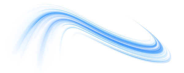 Vector png blue glowing lines air flow effect. Wavy transparent curved lines in the form of a blue wave, dynamically flowing sea water in a large set of different contour shapes.	