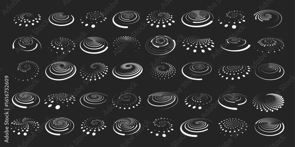 Poster large set of halftone dots in the shape of a circle on a black background. dotted circle, vintage ab