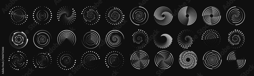 Poster large set of halftone dots in the shape of a circle on a black background. dotted circle, vintage ab