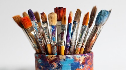 Fototapeta premium Creative Art Brushes in Paint Pot on White Background
