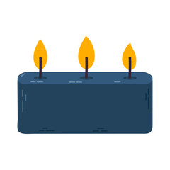 Modern decorative candle with three flames in a dark blue rectangular wax block