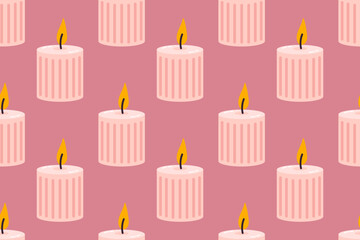 Decorative pastel pattern with vertical ribbed candles and warm flames