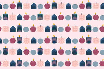 Modern repeating pattern featuring various artistic candle shapes and textures